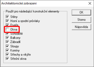 Vypnutí oken v architektonickém zobrazení