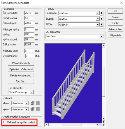 Schodiště – nastavení viditelnosti