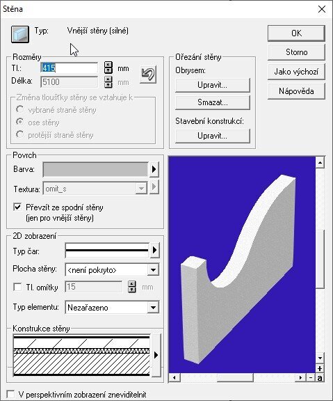 Parametry pro definici stěny