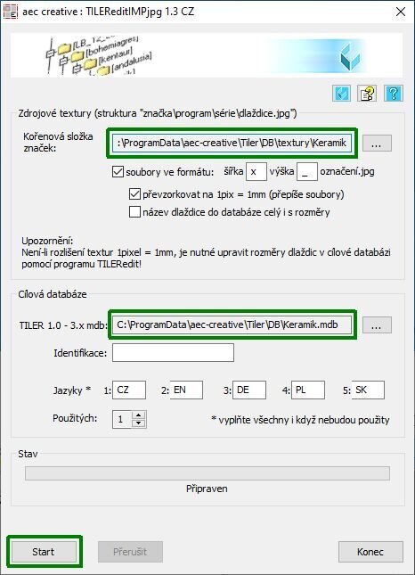 Tiler – Vytvoření nové databáze dlaždic