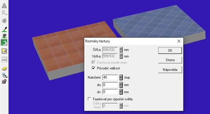 Úprava textur v design režimu